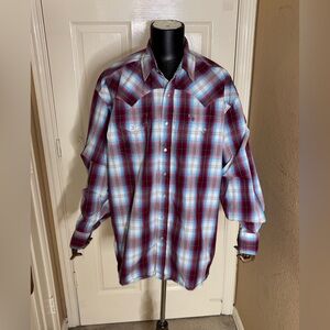 Stetson Mens Plaid Western Snap Button Shirt 3XL Purple/Blue Long Sleeve Cowboy
